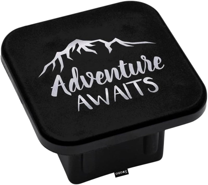 Swono Adventure Awaits Hitch Covers 2 Inch Inspiration Quote Adventure Mountains Rubber Receiver Tube Hitch Plug for Men, Square Hitch Box Cover Towing Hitch Plug Covers for Women - Image 1